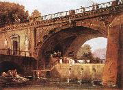 ROBERT, Hubert Washerwomen below a Bridge oil painting reproduction